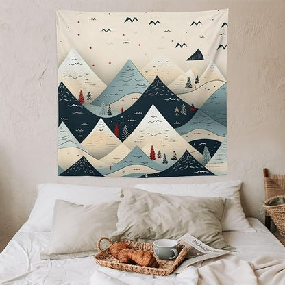MaSiledy Snow Mountain Scandinavian Winter Wall Tapestry Winter Holiday Tapestry for Bedroom Aesthetic Landscape Tapestry Wall Hanging for Bedroom Living Room Dorm Decor 60"x60"