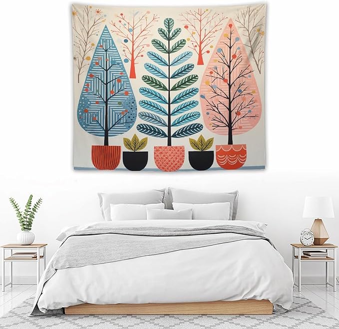 MaSiledy Wall Tapestry Shabby Chic Trees Tapestry Watercolor Rustic Forest Wall Hanging Wall Tapestry Aesthetic Wall Art for Living Room Dorm 50"x60" Holiday Scene Banner for Winter Christmas Party