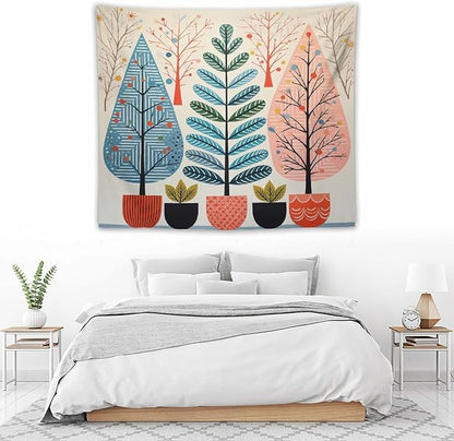 MaSiledy Wall Tapestry Shabby Chic Trees Tapestry Watercolor Rustic Forest Wall Hanging Wall Tapestry Aesthetic Wall Art for Living Room Dorm 50"x60" Holiday Scene Banner for Winter Christmas Party