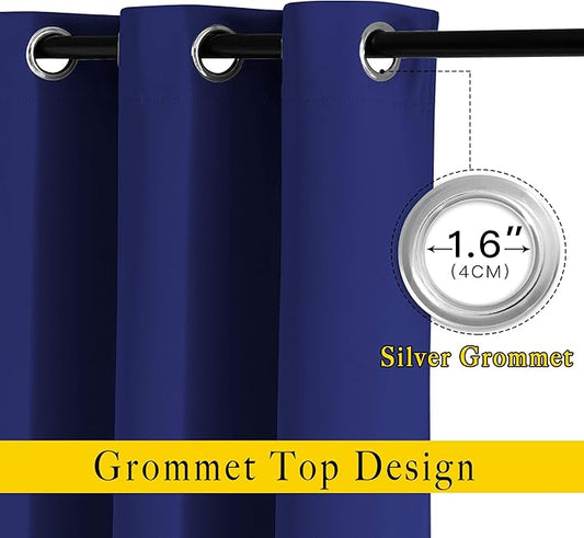 NICETOWN Bedroom Blackout 102 inch Curtains for Sliding Glass Door - Grommet Thermal Insulated Solid Luxury Window Treatments Sound Reducing for Living Room (W66 x L102, Navy Blue, Set of 2)