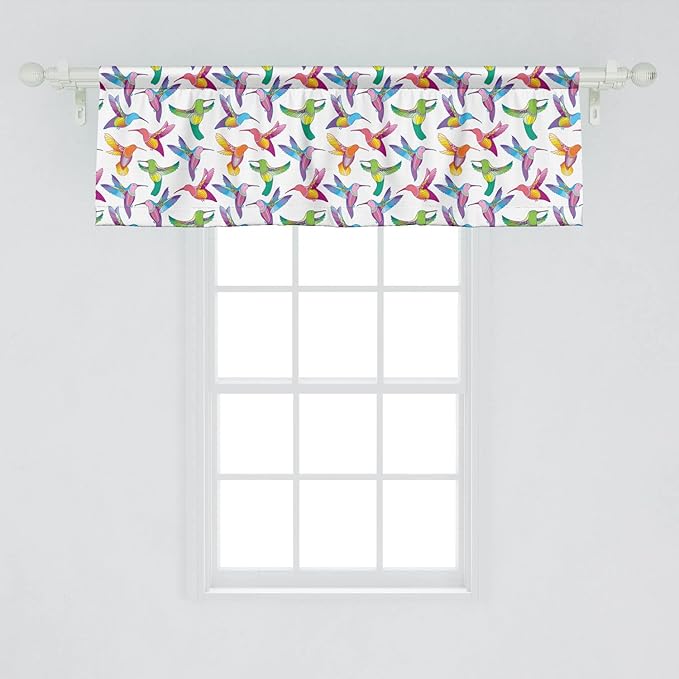Lunarable Hummingbird Window Valance Pack of 2, Colorful Summer Cartoon Birds Exotic Fauna Design Colibri Pattern Illustration, Rod Pocket Curtain Valances for Kitchen Bedroom, 54" X 18", Lilac Green