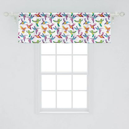 Lunarable Hummingbird Window Valance Pack of 2, Colorful Summer Cartoon Birds Exotic Fauna Design Colibri Pattern Illustration, Rod Pocket Curtain Valances for Kitchen Bedroom, 54" X 18", Lilac Green