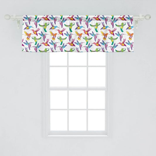 Lunarable Hummingbird Window Valance Pack of 2, Colorful Summer Cartoon Birds Exotic Fauna Design Colibri Pattern Illustration, Rod Pocket Curtain Valances for Kitchen Bedroom, 54" X 18", Lilac Green