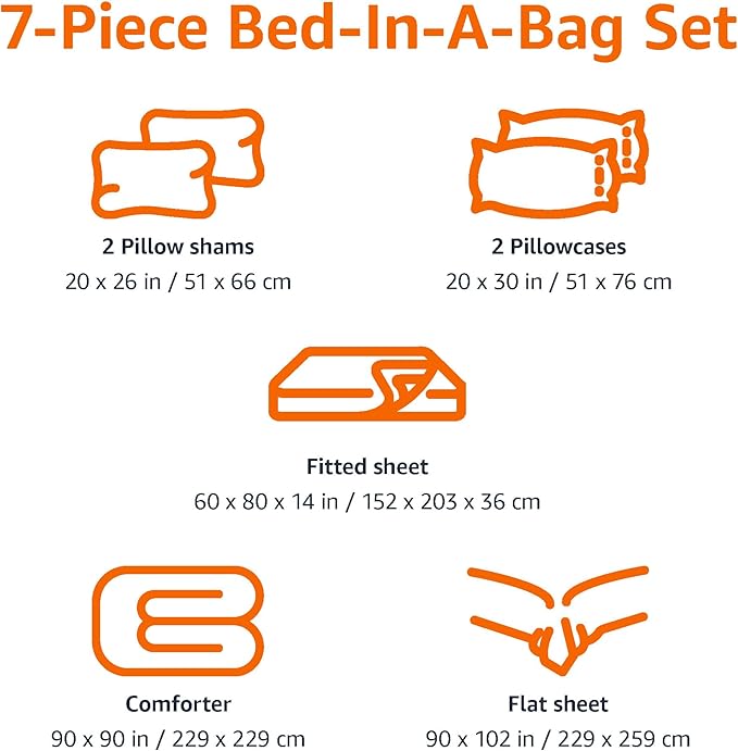 Amazon Basics 7 Piece Soft Microfiber Kid's Bed-in-a-Bag Bedding Set, Full/Queen, Pink, Solid