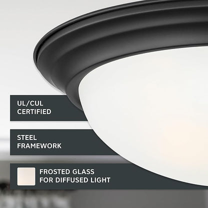 DESIGNERS FOUNTAIN Reedley 3-Lights Flush Mount Ceiling Light, 15 Inch Lighting Fixture for Kitchen, Bedroom, Bathroom, and Hallway, Matte Black with Etched Glass, 1257L-MB-W