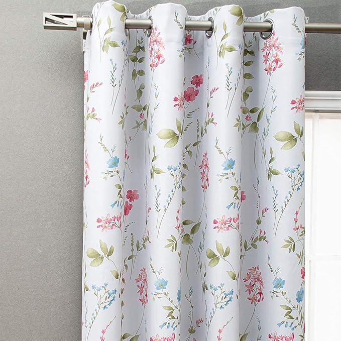 Linentalks Floral Blackout Curtains 96 Inch Length 2 Panels Set, Farmhouse Thermal Insulated Living Room Curtains, Grommet Room Darkening Curtains for Bedroom, Boho Doorway Curtains Green Red Multi