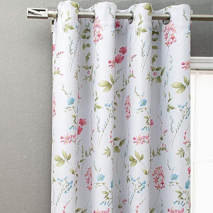 Linentalks Floral Blackout Curtains 96 Inch Length 2 Panels Set, Farmhouse Thermal Insulated Living Room Curtains, Grommet Room Darkening Curtains for Bedroom, Boho Doorway Curtains Green Red Multi