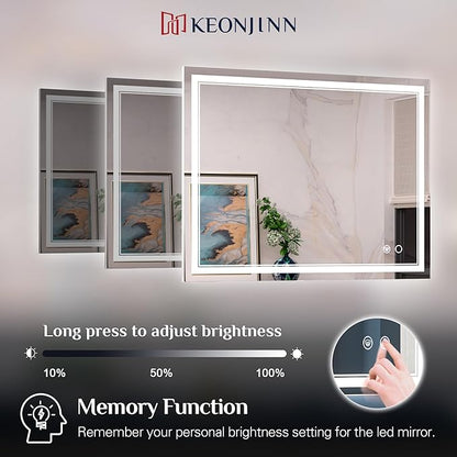 Keonjinn 72 x 32 Inch LED Bathroom Mirror with Lights, Large Wall Mounted Vanity Mirror, UL Listed LED Driver, HD Tempered Glass, Easy Installation, Anti-Fog, Memory Dimmable 6000K, CRI 90+