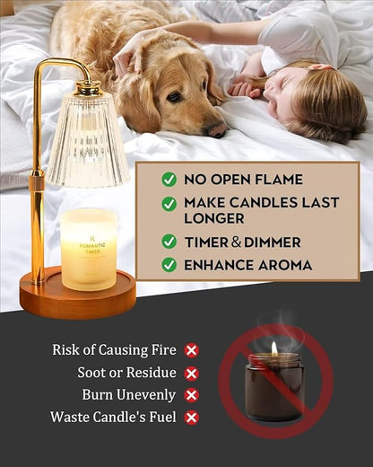 Candle Warmer Lamp with Timer Dimmable, Christmas Birthday Gifts for Women Mom, Adjustable Candle Warming Lamp with 2 Bulbs, Crystal Candle Lamp Warmer for Jar Scented Candles, House Warming