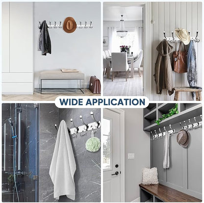 TICONN Wall Mounted Coat Rack, Five Heavy Duty Tri Hooks All Metal Construction for Jacket Coat Hat in Mudroom Entryway (Chrome, 2-Pack)