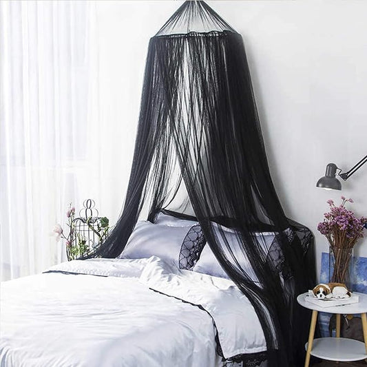 AIFUSI Mosquito Net for Bed, King Size Bed Canopy Hanging Curtain Netting, Princess Round Hoop Sheer Bed Canopy for All Kids Baby Cribs and Adult Beds Fit Twin, Full, Queen - Black