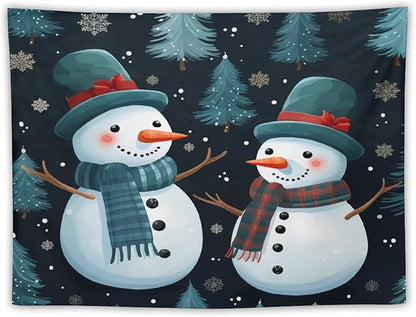 MaSiledy Snowman Couple Wall Tapestries Christmas Cute Snowman Bedroom Tapestries Landscape Tapestry Wall Hanging For Room 30"x40" Tapestry Winter Nature Tapestries for Christmas Home Decoration