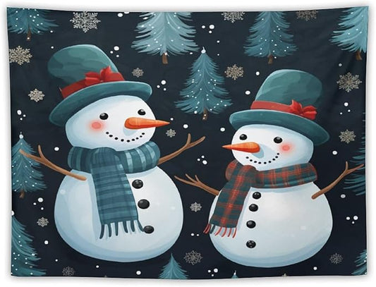 MaSiledy Snowman Couple Wall Tapestries Christmas Cute Snowman Bedroom Tapestries Landscape Tapestry Wall Hanging For Room 30"x40" Tapestry Winter Nature Tapestries for Christmas Home Decoration