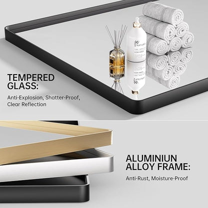 Hasipu 2 PCS Bathroom Mirror for Wall, 30 x 24 Inch Black Metal Framed Bathroom Mirrors for Over Sink, Rectangle Bathroom Vanity Mirror, Anti-Rust, Tempered Glass, Horizontal or Vertical