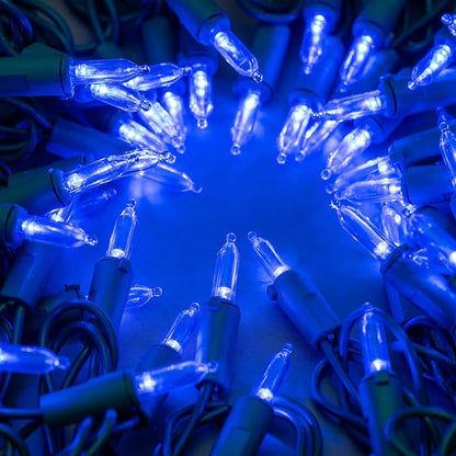 YULETIME 200 Blue Christmas Lights, Pack of 2 Sets 33 Feet 100 Count UL Certified Incandescent-Like LED Mini String Lights (Blue - Green Wire)