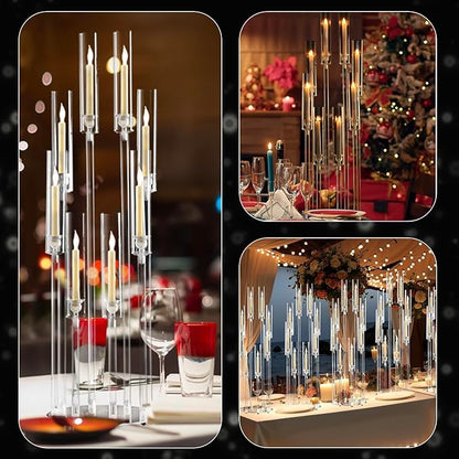 20PCS Acrylic Candelabras Centerpieces for Wedding,Clear 8 Arm Candlesticks Holder with Shade for Tall Valentines Day Party Christmas Halloween Centerpiece Event Candles,Fit 0.8" LED Candles