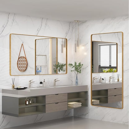 CAHRMOR 60x28 Brushed Gold Mirror for Bathroom, Golden Metal Framed Vanity Mirror, Large Rectangle Vanity Wall Mirror, Modern, Anti-Rust, Shatterproof (Horizontal/Vertical)