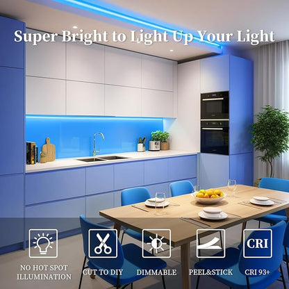 iNextStation COB LED Strip Light Blue 32.8FT 10M, DC24V CRI 93+ Dimmable Flexible LED Tape Lights for Bedroom, Kitchen, TV Backlight, Cupboard, Wardrobe, Home Lighting Decor