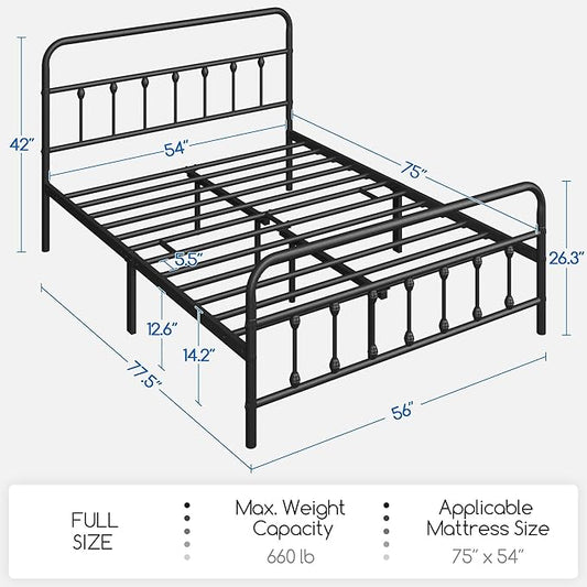 Yaheetech Classic Metal Platform Bed Frame Mattress Foundation with Victorian Style Iron-Art Headboard/Footboard/Under Bed Storage/No Box Spring Needed/Full Size Black