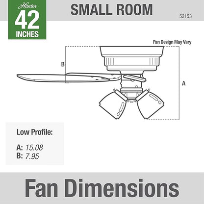 Hunter 42 inch Indoor Ceiling Fan with LED Lights and Pull Chain - Low Profile Mount Ceiling Fan, 5 Blades, For Bedroom, Living Room, or Kitchen, Quiet - Crestfield 52153, Noble Bronze