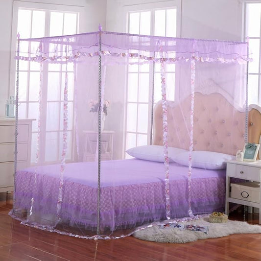 Twin Canopy Bed Curtains - 4 Corner Canopy for Beds, Bed Canopy for Girls Adults, Bedroom Home Decor (Twin Size, Purple)
