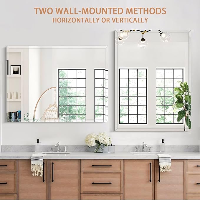 Frameless Mirror for Bathroom Vanity,30x36in Wall Mounted Mirrors for Over Sink Decorative Rectangular Frameless Mirror,With Polished Edge,Hangs Horizontally Or Vertically,Entryways,Room,Shatterproof