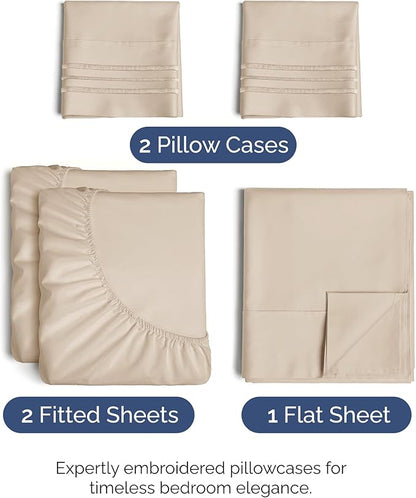 Split King Size 5 Piece Sheet Set - Comfy Breathable & Cooling Bed Sheets Set - Hotel Luxury Bedding for Women, Men, Kids, Teens, Boys & Girls - Deep Pockets, Soft and Wrinkle Free - Oeko-Tex - Wheat