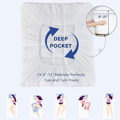 CYMULA Queen Mattress Topper Waterproof, Cooling Pillow Top Mattress Topper, Extra Thick Mattress Pad Cover with 8-21 Inch Elasticated Deep Pockets, Plush Down Alternative Fill Mattress Protector