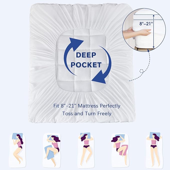 Mattress Topper Twin XL College Dorm, Waterproof Bed Topper Twin XL Cooling Mattress Pad Cover for College, Pillow Top Mattress Topper with Deep Pockets, Breathable Fluffy Fill Mattress Protector