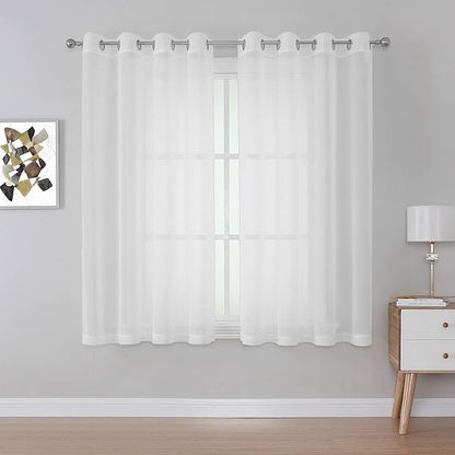 KEQIAOSUOCAI Sheer Window Curtains 72 inches Long, Silver Grommet Light Filtering Window Drapes Airy & Breathable Living Room Voile Panels for Flat,Pure White, 108" W Total 2 Pieces