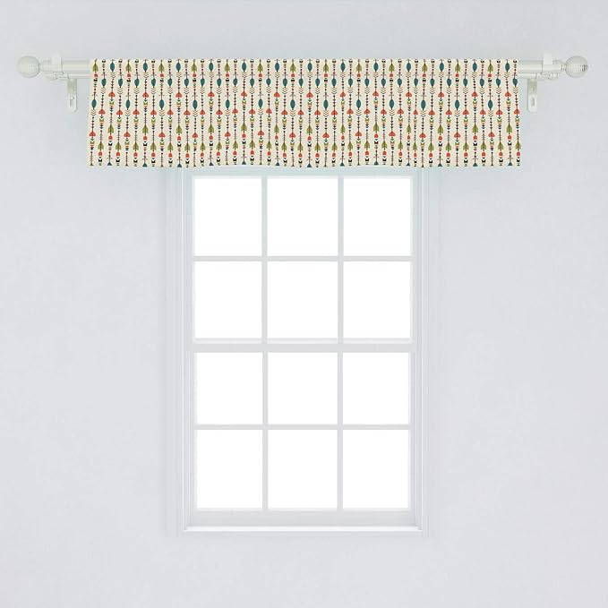 Lunarable Arrows Window Valance, Arrows Pattern Design with Culture Inspired Art Print, Curtain Valance for Kitchen Bedroom Decor with Rod Pocket, 54" X 12", Orange Green