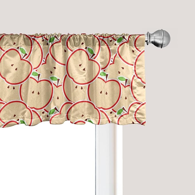 Ambesonne Fruits Window Valance, Modern Illustration Fruit from Abstract Cartoon Drawing Outline Look, Curtain Valance for Kitchen Bedroom Decor with Rod Pocket, 54" X 18", Apple Green Beige and Red