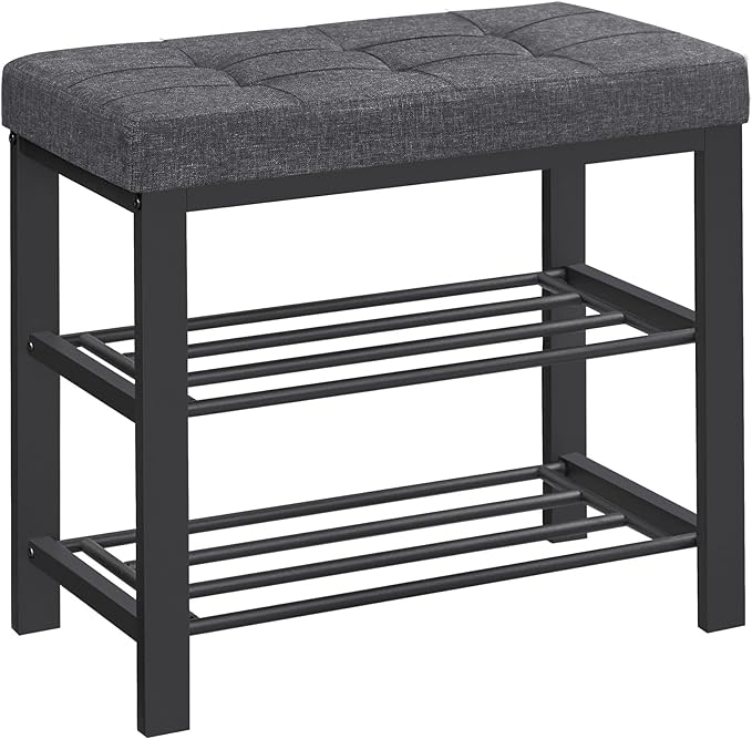 SONGMICS Shoe Bench, Storage Bench, Entryway Bench with Cushion, Shoe Shelf with Seat, Space-Saving, Modern Style, for Living Room, Bedroom, Hallway, Dark Gray and Ink Black ULBS576B33