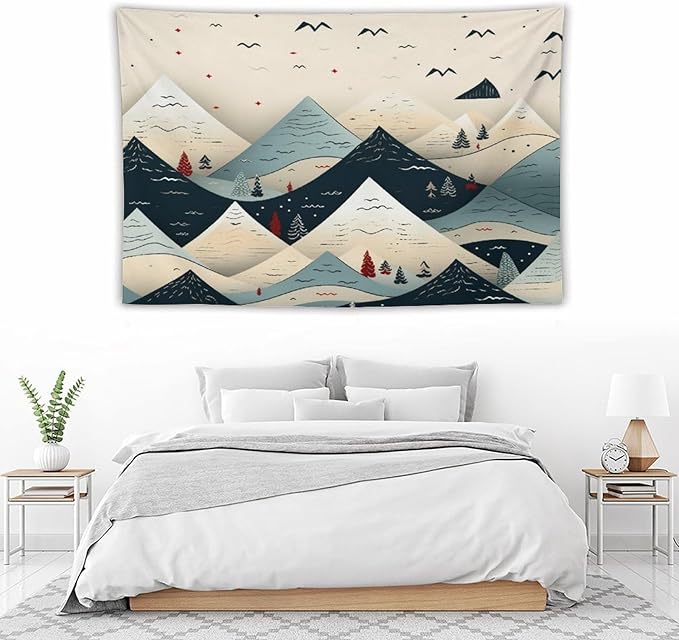 Tapastry's Wall Hanging Snow Mountain Scandinavian Winter Tapestry Hello Winter Holiday Bedroom Tapestries Wall Art Decor for Bedroom Living Room Dorm 60"x90" Tapestries Winter Snowflake Decorative