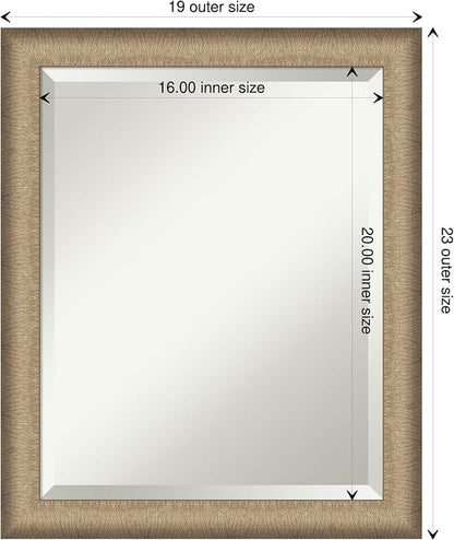 Amanti Art Bronze Bathroom Mirror for Over Sink, 23x19 Elegant Brushed Bronze Narrow Rectangle Vanity Mirror, Small Casual Frame, Hangs Horizonally and Vertically, Bathroom Wall Decor, Beveled Edge
