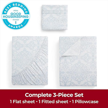 Mellanni Extra Deep Twin XL Sheets - 3 PC Iconic Collection Bedding - Luxury, Ultra Soft, Cooling Bed Sheets - Wrinkle, Fade, Stain Resistant (Twin Extra Long, Laced Sky Blue)