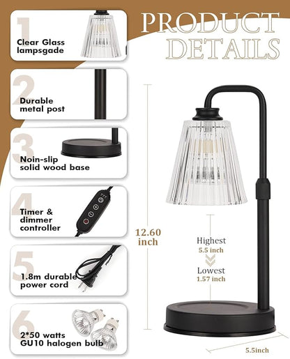 Candle Warmer Lamp with Timer Dimmable, Christmas Birthday Gifts for Women Mom, Adjustable Candle Warming Lamp with 2 Bulbs, Black Candle Lamp Warmer for Jar Scented Candles, House Warming Gifts