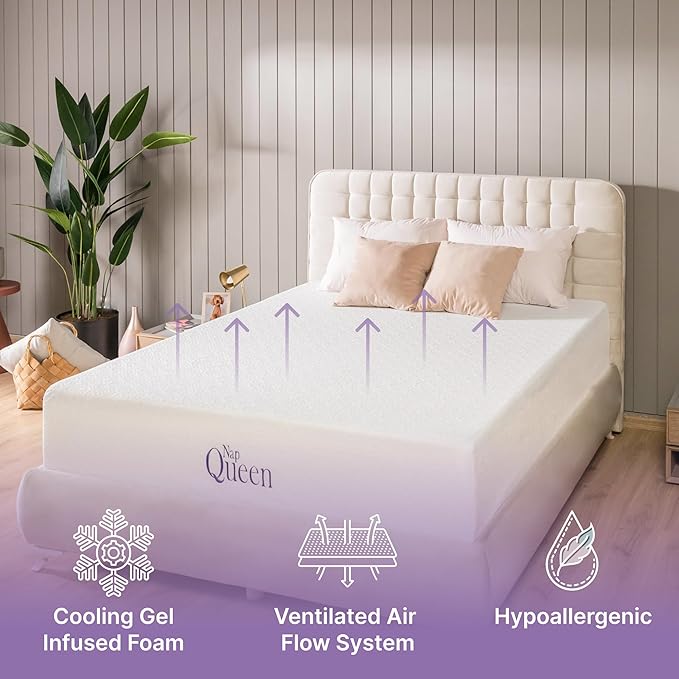 NapQueen Full Mattress, 6 Inch Elizabeth Cooling Gel Memory Foam Mattress, Full Bed Mattress in a Box, CertiPUR-US Certified, Medium Firm, Breathable Soft Fabric Cover