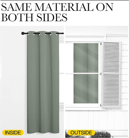 NICETOWN Greyish Green Room Darkening Curtains for Kitchen, Window Treatment Thermal Insulated Solid Grommet Room Darkening Curtains/Drapes for Bedroom (Set of 2, 42 inches Wide by 50 inches Long)