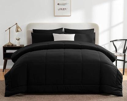 CozyLux Twin XL Comforter Set Black, 5 Pieces Twin Extra Long Bed in a Bag for College Dorm, All Season Bedding Set with Stitch Quilted Comforter, Flat Sheet, Fitted Sheet, Pillowcases