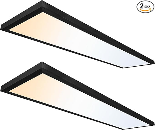 Ultralux 1x4 ft Surface Mount Ceiling Light Panel – Slim, Edge Lit, Flush Mount Flat Panel for Kitchen, Home & Office - TRIAC Dimmable, 3CCT Adjustable Color Temperature (Matte Black, 2 Pack)