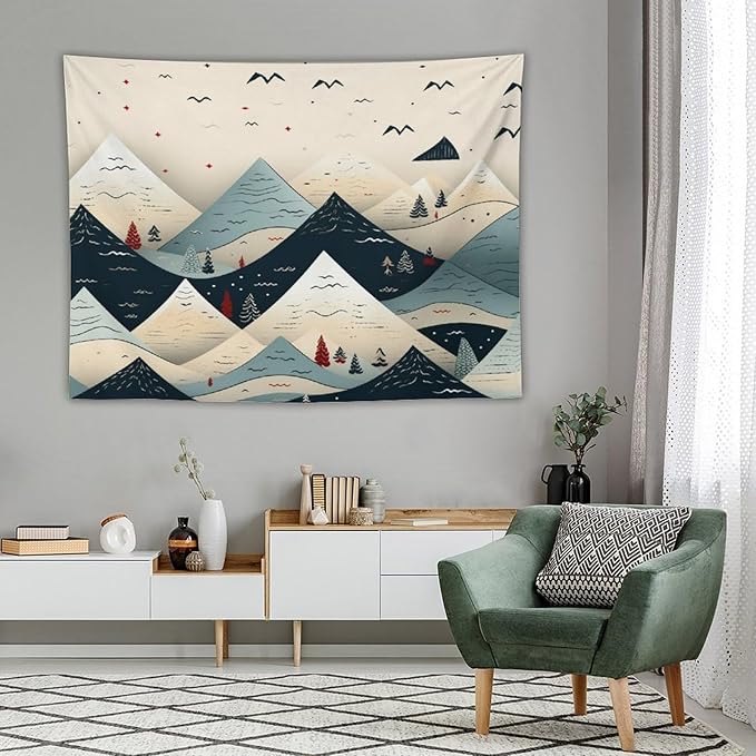 MaSiledy Snow Mountain Scandinavian Winter Tapastry's Wall Hanging Christmas Holiday Tapestry Vintage Aesthetic Tapestries Landscape Tapestry Wall Art Decor for Bedroom Living Room Dorm 60"x80"