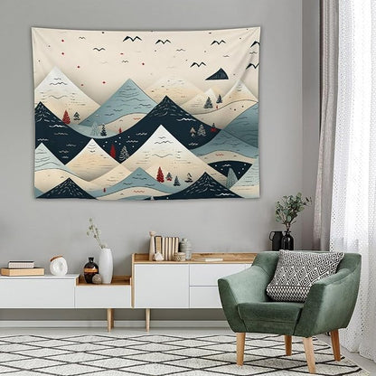 MaSiledy Snow Mountain Scandinavian Winter Tapastry's Wall Hanging Christmas Holiday Tapestry Vintage Aesthetic Tapestries Landscape Tapestry Wall Art Decor for Bedroom Living Room Dorm 60"x80"