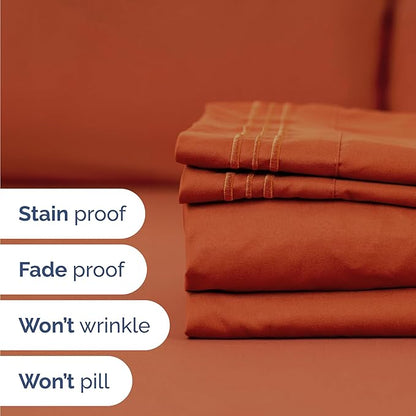 Twin Size 3 Piece Sheet Set - Comfy Breathable & Cooling Bed Sheets Set - Hotel Luxury Bedding for Women, Men, Kids, Teens, Boys & Girls - Deep Pockets, Soft and Wrinkle Free - Oeko-Tex - Terracotta