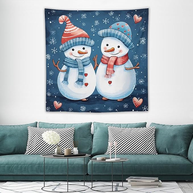 MaSiledy Tapestry Snowman Couple Vintage Aesthetic Tapestry Wall Hanging Christmas Snowman Tapestry As Wall Art Wall Hanging Decor Home Decoration for Bedroom Living Room Dorm Landscape 60"x60"