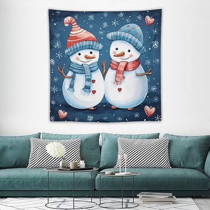 MaSiledy Tapestry Snowman Couple Vintage Aesthetic Tapestry Wall Hanging Christmas Snowman Tapestry As Wall Art Wall Hanging Decor Home Decoration for Bedroom Living Room Dorm Landscape 60"x60"