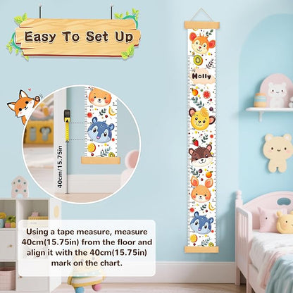 Personalized Name Kids Height Wall Chart,Animals Canvas Height Chart for Kids, Growth Chart for Wall Baby Room Nursery,Toddler Height Wall Chart Hanging Rulers for Children Bedroom Playroom Wall Decor
