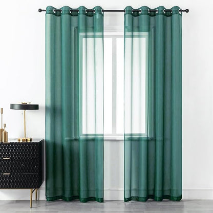 DUALIFE Hunter Green Sheer Curtains 120 Inch Length,Look Semi Sheer Curtain Drapes for Living Room Bedroom Kitchen Bathroom Privacy Voile Window Treatment Panels,52 x 120 Inches10 FT,Set of 2 Panles