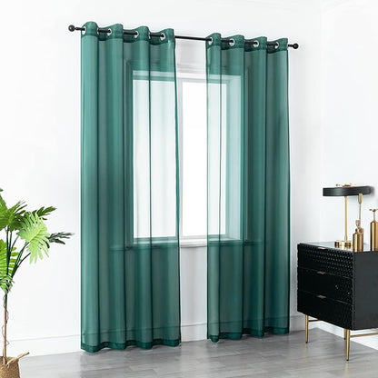 DUALIFE Hunter Green Curtains 108 Inches Long for Living Room 2 Panels Grommet Window Semi Sheer Extra Long Curtains for High Ceiling Bedroom Party Parties Backdrop 9 FT Floor Length Forest Green