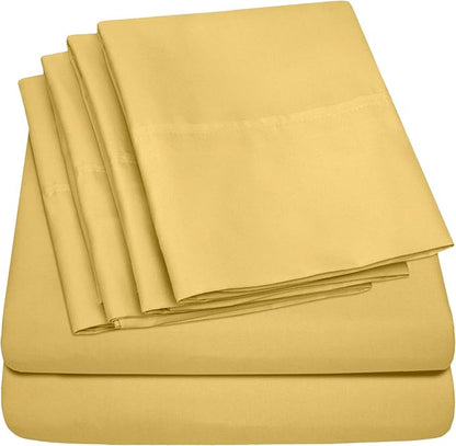 Full Size Bed Sheets - 6 Piece 1500 Supreme Collection Fine Brushed Microfiber Deep Pocket Full Sheet Set Bedding - 2 Extra Pillow Cases, Great Value, Full, Yellow